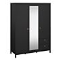 Barcelona Wardrobe With 2 Doors + 1 Mirror Door + 2 Drawers Matt Black