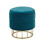 Storage Pouffe Teal Blue Polyester Velvet Upholstery Gold Base Glamorous Design