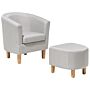 Armchair And Footstool Set Grey Fabric Upholstery Tub Chair