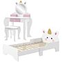 Zonekiz Kids Bedroom Furniture Set With Kids Dressing Table With Mirror And Stool, Toddler Bed Frame For 3-6 Years, Unicorn Design