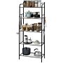 Homcom 5-tier Kitchen Storage Unit, Microwave Stand With 5 Mesh Open Shelves And 4 Hooks, Modern Coffee Bar Station With Steel Frame, Black