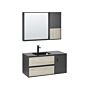 4 Piece Bathroom Furniture Set Black Mdf 100 Cm Cabinet Ceramic Basin Hanging Cabinet With Mirror