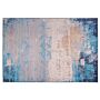 Area Rug Carpet Blue Polyester Fabric Abstract Distressed Pattern Rubber Coated Bottom 140 X 200 Cm