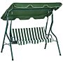 Outsunny 3 Seater Garden Swing Seat Chair Outdoor Bench With Adjustable Canopy And Metal Frame, Green Stripes