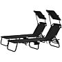 Outsunny Folding Chaise Lounge Pool Chairs, Outdoor Sun Tanning Chairs, Reclining Back, Steel Frame & Breathable Mesh For Beach, Black