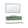 4 Piece Bathroom Furniture Set Green And Light Wood Mdf With Ceramic Basin Wall Mount Vanity Cabinet With Mirror