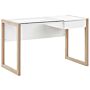 Home Desk White Wooden Drawer Storage Light Wood Glass Table Top 120 X 60 Cm