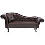 Chaise Lounge Brown Faux Leather Button Tufted Upholstery Left Hand Rolled Arms With Cushion