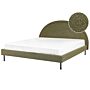 Bed Green Boucle Polyester Fabric Eu King Size 6ft Slatted Base Half-round Headboard