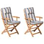 Set Of 2 Garden Dining Chairs Light Wood With Beige Cushion Acacia Wood Frame Folding Rustic Design Beliani