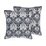 Set Of 2 Decorative Cushions Blue Damask Pattern 45 X 45 Cm Vintage