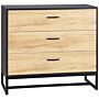 Homcom Drawer Chest, 3-drawer Storage Cabinet Organiser With Steel Frame, 80cmx35cmx75cm, Natural