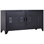 Homcom Industrial Tv Cabinet Stand Media Center Steel Shelf Doors Storage System Dvd Recorder Receiver Unit - Black