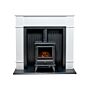 Adam Oxford Stove Fireplace In Pure White With Hudson Electric Stove In Black, 48 Inch