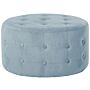 Footstool Grey Velvet Round Pouffe Button Tufted Upholstery