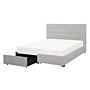 Eu Double Size Bed Light Grey Fabric 4ft6 Upholstered Frame Buttoned Headrest With Storage Drawers