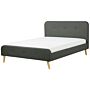 Slatted Bed Frame Dark Grey Polyester Fabric Upholstered Wooden Legs 6ft Eu Super King Size