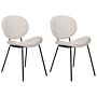 Set Of 2 Dining Chairs Light Beige Velvet Leg Caps Black Iron Legs