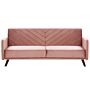 Sofa Bed Pink Velvet Fabric Retro Living Room 3 Seater Wooden Legs Track Arms