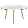 Coffee Table Transparent Round Glass Top 3 Light Wood Legs