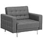 Armchair Grey Tufted Fabric Reclining Chair Silver Legs Track Arm