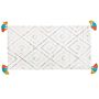 Area Rug White Cotton 80 X 150 Cm Rectangular With Tassels Tufted Geometric Pattern