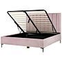 Bed Frame Pink Velvet Eu Super King Size 6ft With Ottoman Storage Padded Headboard Black Metal Legs