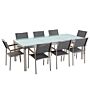 Garden Dining Set Grey With Cracked Glass Table Top 8 Seats 220 X 100 Cm