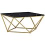 Coffee Table Black Tabletop Golden Metal Base Manufactured Wood Marble Finish Glamorous Design