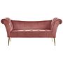 Chaise Lounge Pink Velvet Upholstery Tufted Double Ended Seat With Metal Gold Legs