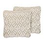 Decorative Cushion Beige Cotton Macramé 50 X 50 Cm Rope