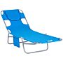 Outsunny Beach Chaise Lounge With Face Cavity & Arm Slots, Portable Sun Lounger, Reclining Lounge Chair 5-position Adjustable Backrest, Blue