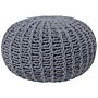 Pouf Ottoman Grey Knitted Cotton Eps Beads Filling Round Small Footstool 50 X 35 Cm