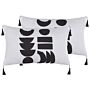 Set Of 2 Cushions White And Black Polyester Cover 30 X 50 Cm Decorative Pillows Geometric Pattern