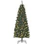 Homcom 6ft Prelit Artificial Pencil Christmas Tree With Warm White Led Light, Red Berry, Holiday Home Xmas Decoration, Green