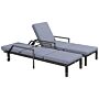 Outsunny Outdoor Pe Rattan Sun Lounger Set Of 2, Wicker Chaise Recliner Garden Chair With 5-level Adjustable Backrest And 2 Wheels, Dark Grey