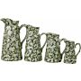 Set Of 4 Ceramic Jugs, Vintage Green & White Floral Design