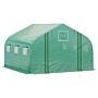 Outsunny 4.47 X 3 X 2m Walk-in Tunnel Greenhouse, Portable Polytunnel Tent, Plant Hot House With Pe Cover, Zippered Roll Up Door And 6 Windows, Green