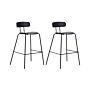 Set Of 2 Bar Chairs Black Plastic Seat Counter Height Bar Stools Metal Legs