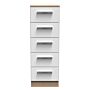 Contrast 5 Drawer Bedside Cabinet In White & Bardolino Oak