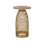 Side Table Light Wood And Gold Mango Top Metal Round Geometric Shape Modern End Table