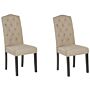 Set Of 2 Dining Chairs Beige Velvet Fabric Modern Retro Design Black Wooden Legs