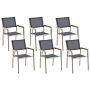 Set Of 6 Garden Dining Chairs Grey And Silver Textile Seat Stainless Steel Legs Stackable Outdoor Resistances