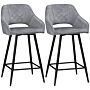 Homcom Set Of 2 Bar Stools With Backs, Velvet-touch Fabric Counter Height Bar Chairs, Kitchen Stools With Steel Legs For Dining Area, Grey