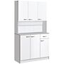 Homcom Kitchen Cupboard, Freestanding Kitchen Storage Cabinet With 6 Doors, Drawer, Adjustable Shelves And Open Countertop, White