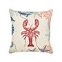 Scatter Cushion Beige Linen 45 X 45 Cm Marine Lobster Pattern Square Polyester Filling