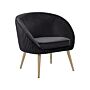 Armchair Black Velvet Recessed Arms Wooden Legs