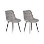 Set Of 2 Dining Chairs Grey Velvet Black Steel Legs Modern Upholstered Chairs