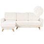 Right Corner Sofa White Boucle Upholstered With Sleeper Function Pull Out Cushioned Back Wooden Legs