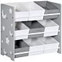 Zonekiz Kids Storage Unit With 9 Removable Storage Baskets, Toy Box Organiser With Shelf, Book Shelf For Nursery Playroom, Grey